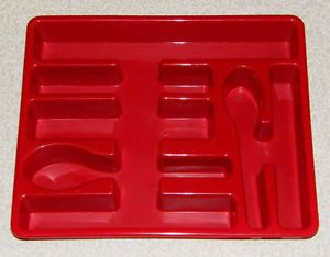 Red Cutlery Tray Kitchen Forks Spoons Knives Drawer Organizer Seven Compartments