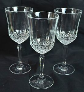 Lot of 3 Patterned Lead Crystal 8" Tall Water Wine Drinking Glass Stemware Chips