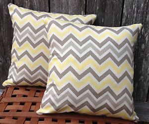 Gray and Yellow Chevron Decorative Throw Pillow Cover Zig Zag 16x16 Set of Two