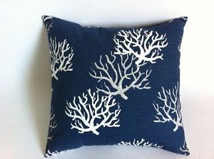 Navy Blue Nautical Decorative Throw Pillow Coral Print 18x18 Inches