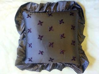 Waterford Purple Stones Ruffle Silk Decorative Pillow 12" x 12"