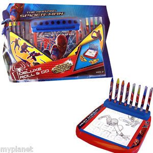 The Amazing Spiderman Deluxe Roll Go Art Desk Colouring Activity Set Kids Toy