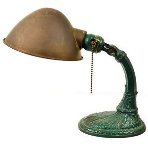 1920's Early Industrial Green Gooseneck Cast Iron Bankers Desk Lamp Esrobert