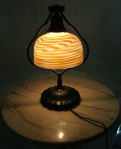 Update Genuine Antique Tiffany Studios Bronze Harp Style Desk Lamp Glass Shade