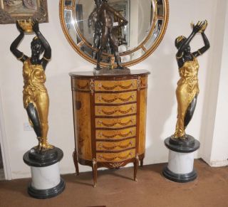Pair XL French Bronze Female Figurines Statues Blackamoors Architectural