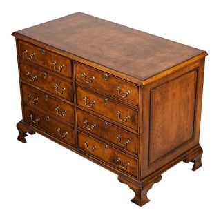 English Antique Style Burl Walnut Lateral File Cabinet w Four Drawers