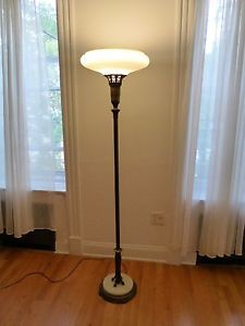 Antique Brass Art Nouveau Torchiere Floor Lamp
