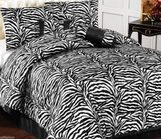 New Luxury Zebra Black White Animal Print Bedding Queen Home Comforter Set