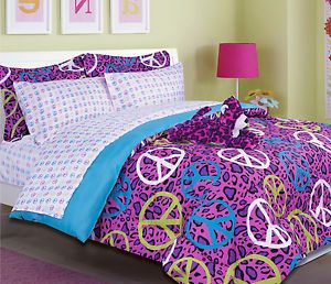 Twin Full Girls Kids Purple White Animal Print Leopard Bedding Comforter Set
