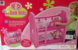 Pink Kids Baby Doll Bunk Beds Bedding Twin Fit 18" American Girl Pretend Toy Set
