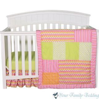 Baby Girl Orange Pink Chevron Zig Zag Retro Crib Nursery Bed Quilt Bedding Set