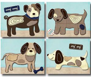 Show Doggies Puppy Dog Nursery Bedding Artwork Decor Prints for Baby Boy Kid