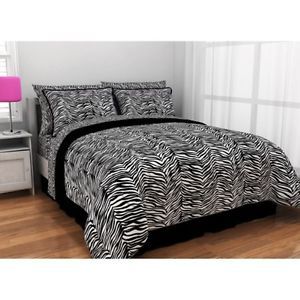 Zebra Print Complete Bed in A Bag Bedding Set Queen