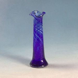 Cobalt Blue Crackle Glass Bud Vase Art Glass Vase