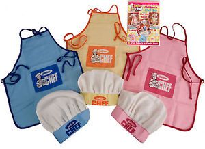 New Childrens Kids Baking Cooking Junior Chef Hat Apron Set Yellow Pink Blue