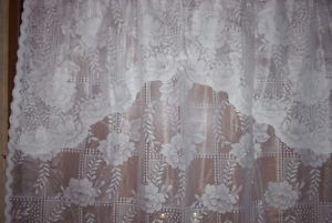 New Heavy Floral Lace Curtain Valance 56"w x 63"L Ivory White