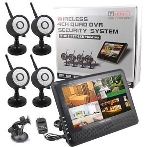 Wireless 4CH Quad Home Security System 4 Digital Cameras with 7" TFT LCD DVR