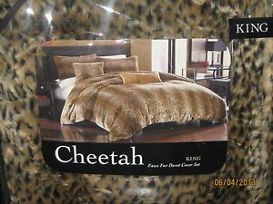 3pc Set Cheetah Full Queen Faux Fur Duvet Cover Shams Luxurious Bedding