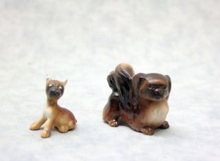 2 Hagen Renaker Mini Miniature Dog Figurines Boxer Pup w Taped Ears Pekinese