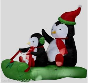 Gemmy Large Airblown Penguins on Sled 4 Foot Long Winter Yard Decoration New