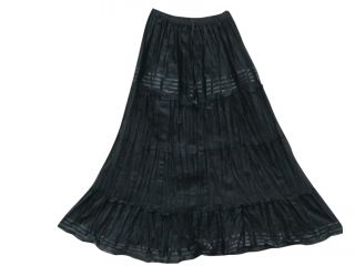 Bohemian Gypsy Hippie Skirts Black 4 Tiered Lace Work Long Peasant Skirt 36"