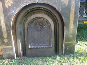 Antique Slate Fireplace Mantel with Cast Iron Summer Cover and Surround CA 1880