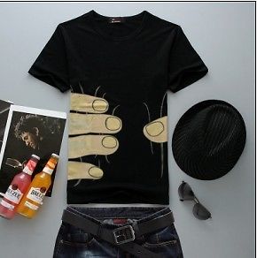 Brand New Men's Screen Print T Shirt Hand Squeeze Black Color Hip Cool