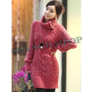Women Turtle Neck Knit Jumper Dress Cable Chunky Sweater Knitwear Long Pullover