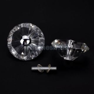 1 Pair Diamond Shape Crystal Glass Room Bath Door Cabinet Knob Pull Decoration