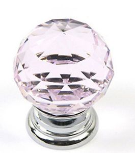 Pink Round Cabinet Drawer Crystal Glass Knobs 30mm