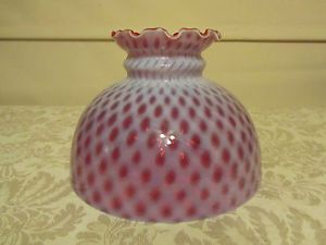 Antique Cranberry and White Opalescent Glass Lamp Shade