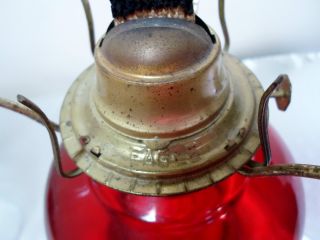 Vintage P A Eagle Burner Ruby Red Hurricane Oil Lamp Milk Glass Hobnail Shade