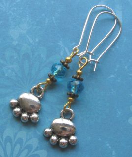 New Tiny Paw Print Turquoise Blue Crystal Silver Gold Bronze Plated Earrings