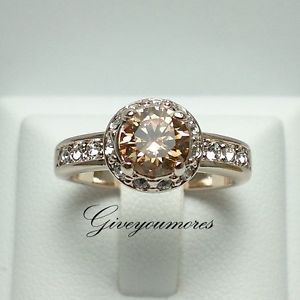 1 Carat Swiss Diamond 4 Prongs Sterling Silver 18K Rose Gold Plated Ring