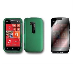 Dark Green Rubberized Hard Case Snap on Phone Cover LCD Screen Nokia Lumia 822