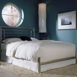 Queen Size Modern Bed Frame with Headboard in Satin Metal Finish