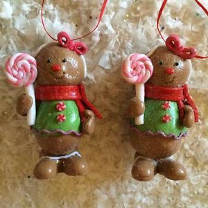 S 2 Clay Gingerbread Girl Ornaments Candy Xmas Holiday Decor St Nicholas Square