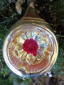 Vintage Large indented Mercury Blown Glass Hand Painted Christmas Ornament Decor