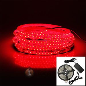 Red 5M 16ft 3528 SMD LED Strip Light Lamp 600 LEDs IP65 Waterproof Power Supply