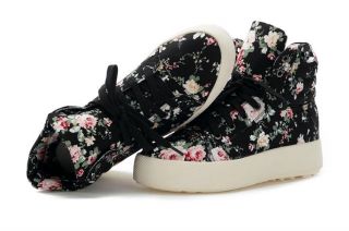 Women's Fashion Sneakers Floral Flower Canvas Cotton High Top Ankle Boots US 7 5