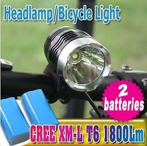 1800 Lumen CREE XML T6 LED Bicycle Bike Headlight Lamp Light Headlamp 2 Battery