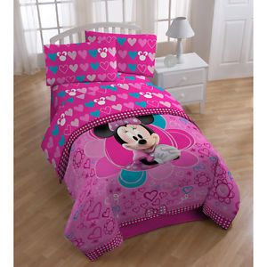 Kids Disney Minnie Mouse Twin Full Comforter Sheets Bedding Set Girls Bed Room