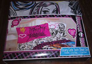 Monster High Scary Cute Twin Size Sheet Set for Girls Kids Bed Bedding New