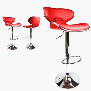 2 Swivel Red Bar Stool Elegant PU Leather Modern Adjustable Hydraulic Barstool