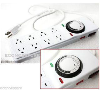 15 Amp Power Strip Surge Protector Timer 8 Outlet 24 Hour Hydroponic 120V
