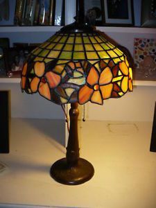 Handel Signed Art Leaded Glass Lamp Shade Base Antique N R $1 Nice Looking