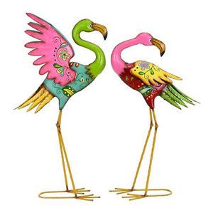 2 Metal Rainbow Flamingo Lawn Sculpture Set Garden Statues Yard Art Bird Decor