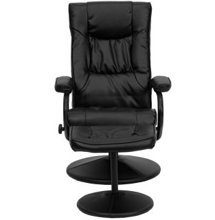 Black Faux Leather Contemporary Adjustable Swivel Recliner and Ottoman