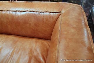 90" Sofa Vintage Brown Soft Italian Glove Leather Double Reverse Stitch