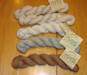 Lot of 5 Lion Brand Yarn Organic Cotton Almond Cypress Vanilla Bark